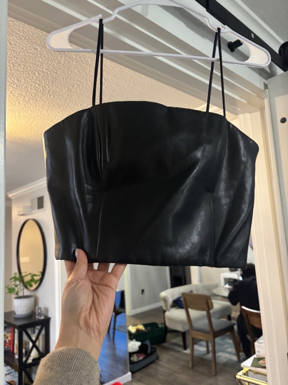 PEARLE VEGAN BUSTIER Women's Black Faux Leather Crop Top